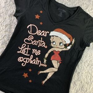 Betty Boop Shirt Juniors Extra Large Black Red Christmas Dear Santa Stars Heart